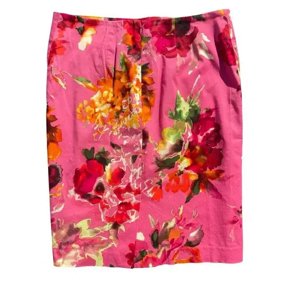 Talbots Floral Pencil Skirt Pink Multicolor Cotton Blend Petites - Size 8P - Picture 3 of 10
